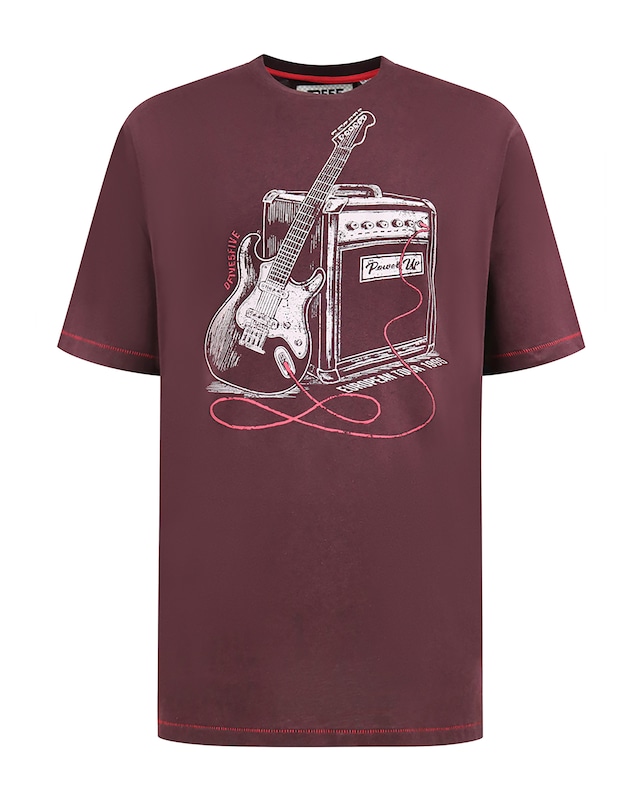 D555 Big And Tall Barnsley Guitar And Amp Printed Crew Neck T-Shirt - Burgunady