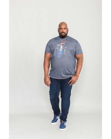 D555 Big And Tall Saxophone Saxophone Printed Crew Neck T-Shirt - Navy
