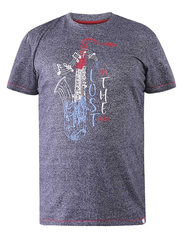 D555 Big And Tall Saxophone Saxophone Printed Crew Neck T-Shirt - Navy