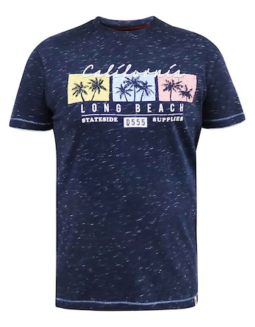 D555 Big And Tall Thorndon California Long Beach Printed T-Shirt - Navy