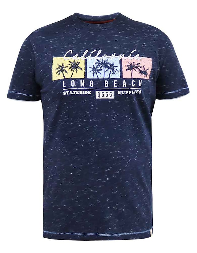 D555 Big And Tall Thorndon California Long Beach Printed T-Shirt - Navy