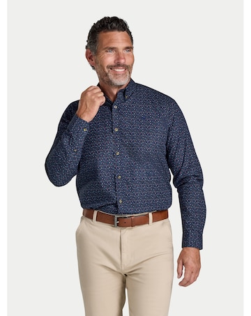 Raging Bull L/S Festive Floral Print Cotton Poplin Shirt Navy
