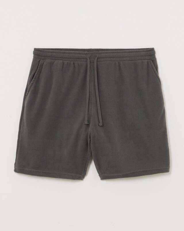 Waffle Top With Fleece Short Lounge Set - Grey