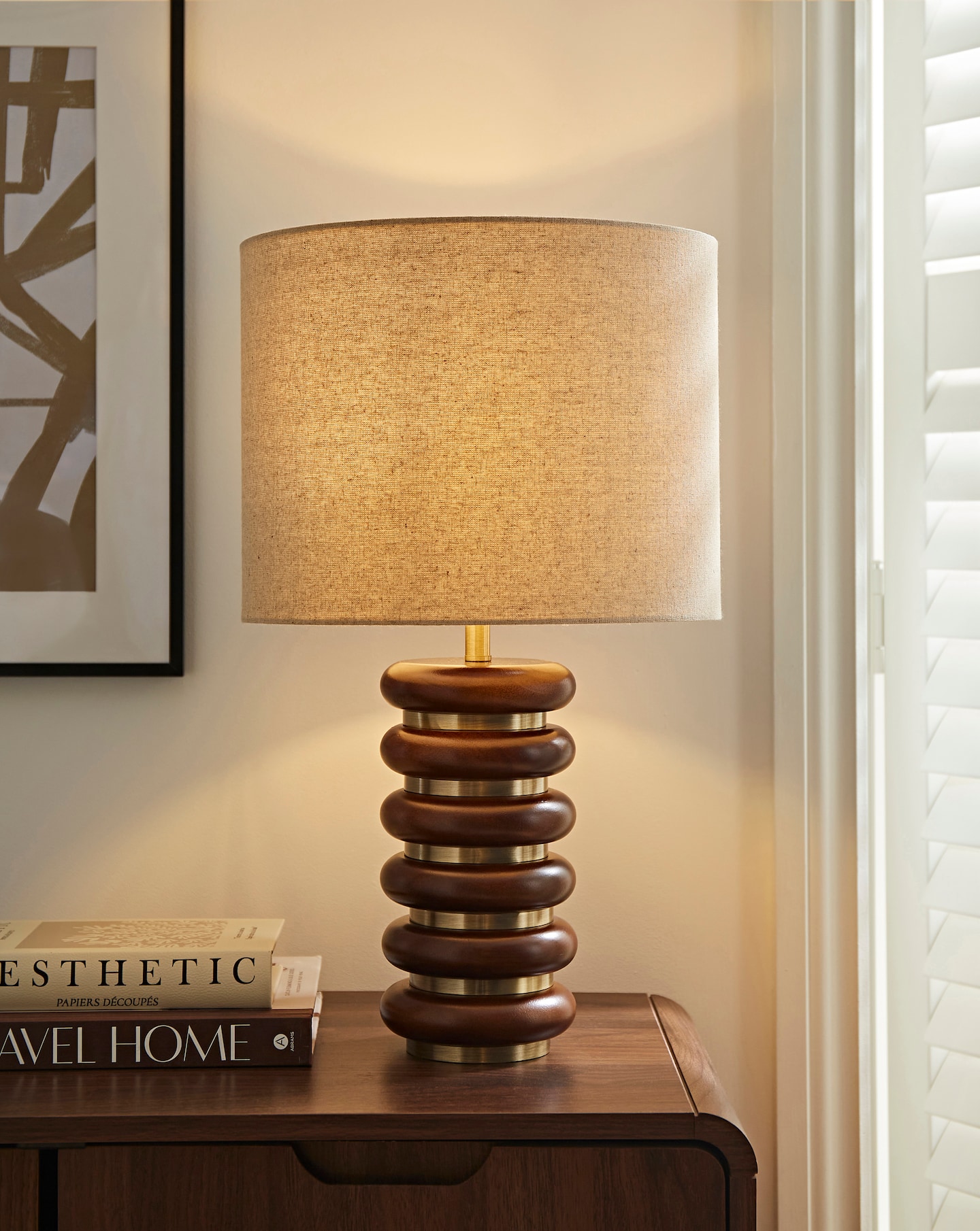 New In - Wood & Brass Ribbed Table Lamp
