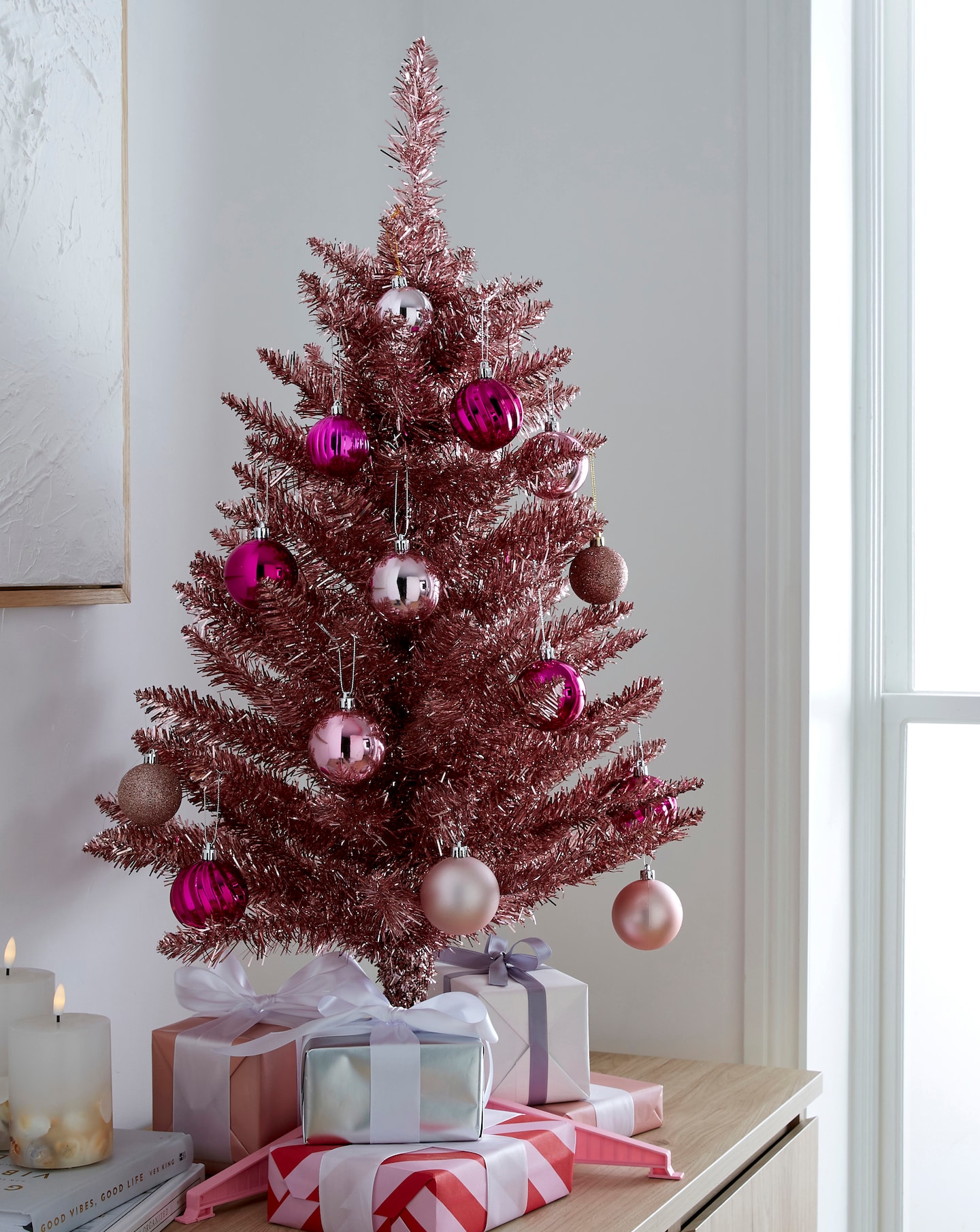 Pink 3ft Tinsel Christmas Tree