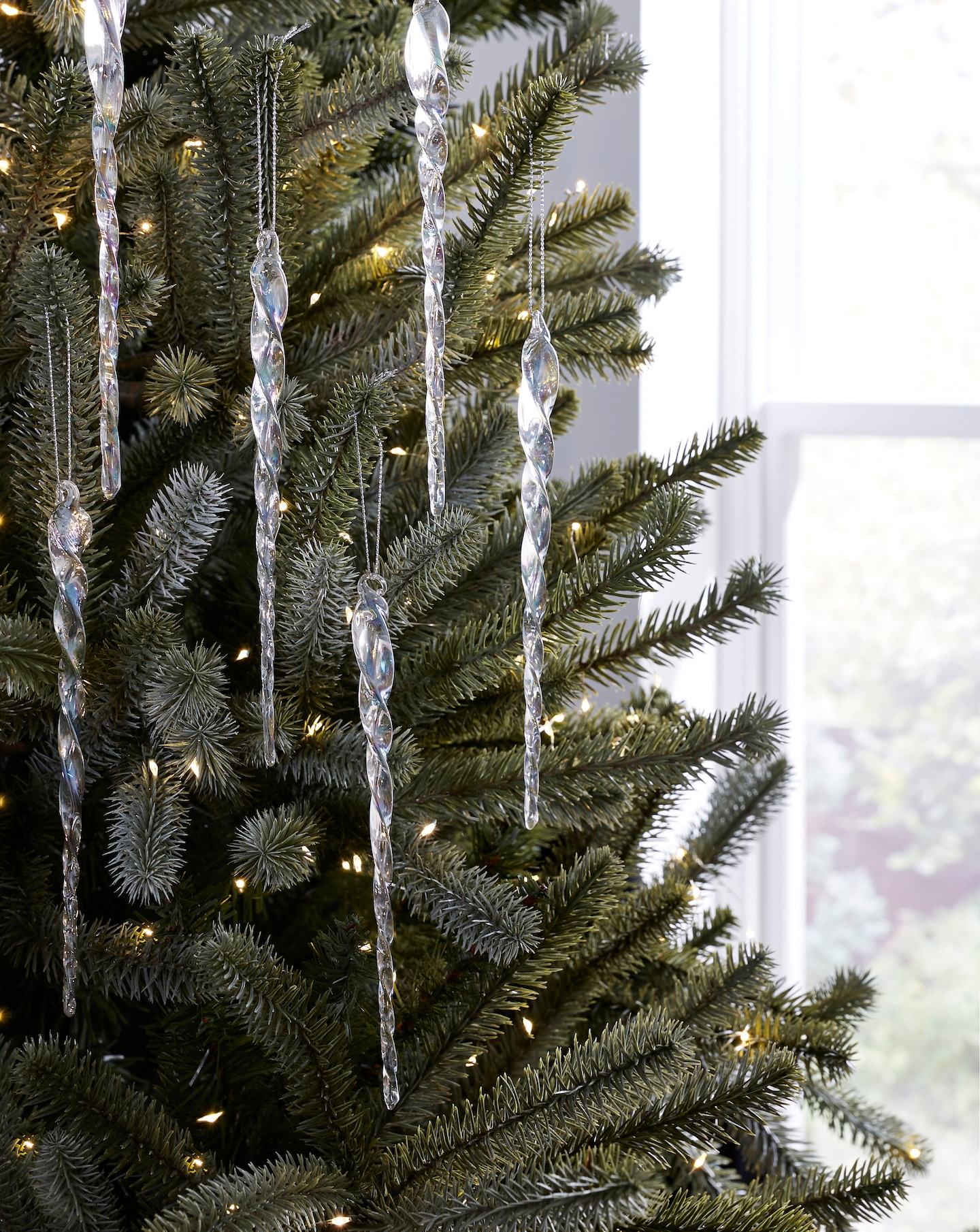 6 Iridescent Glass Icicle Decorations