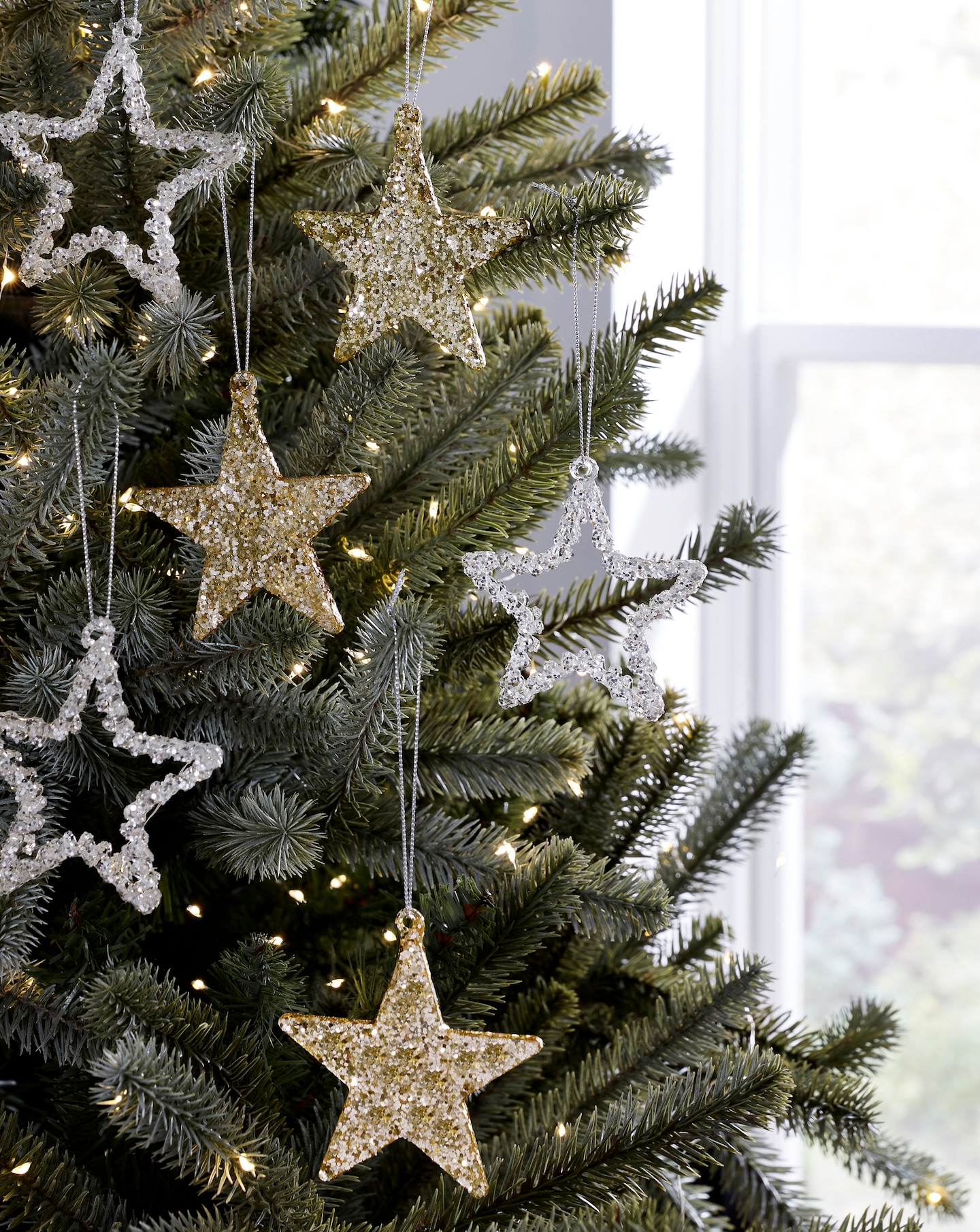 Set of 6 Gold Glass Star Decorations