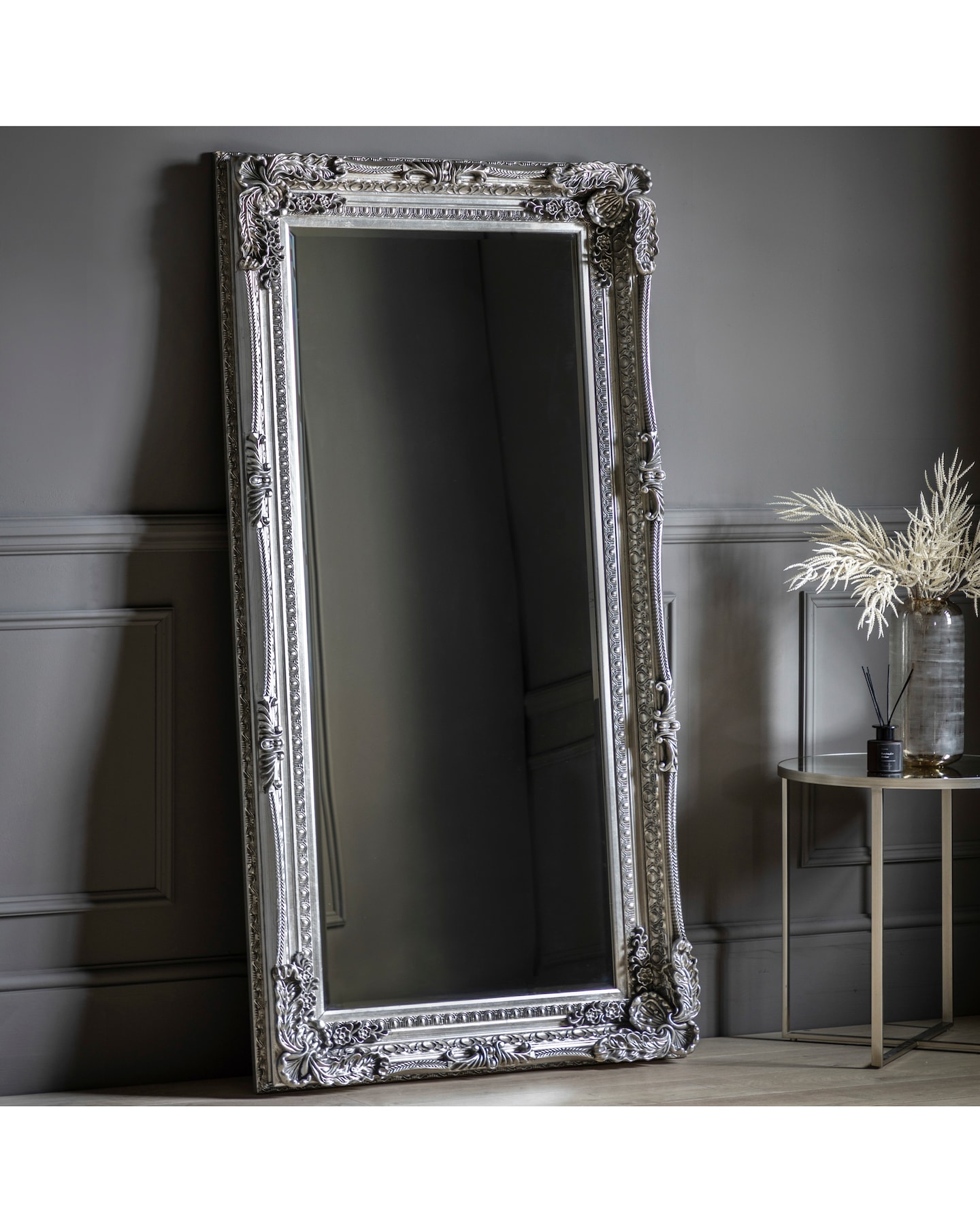 Gallery Carved Louis Mirror Silver