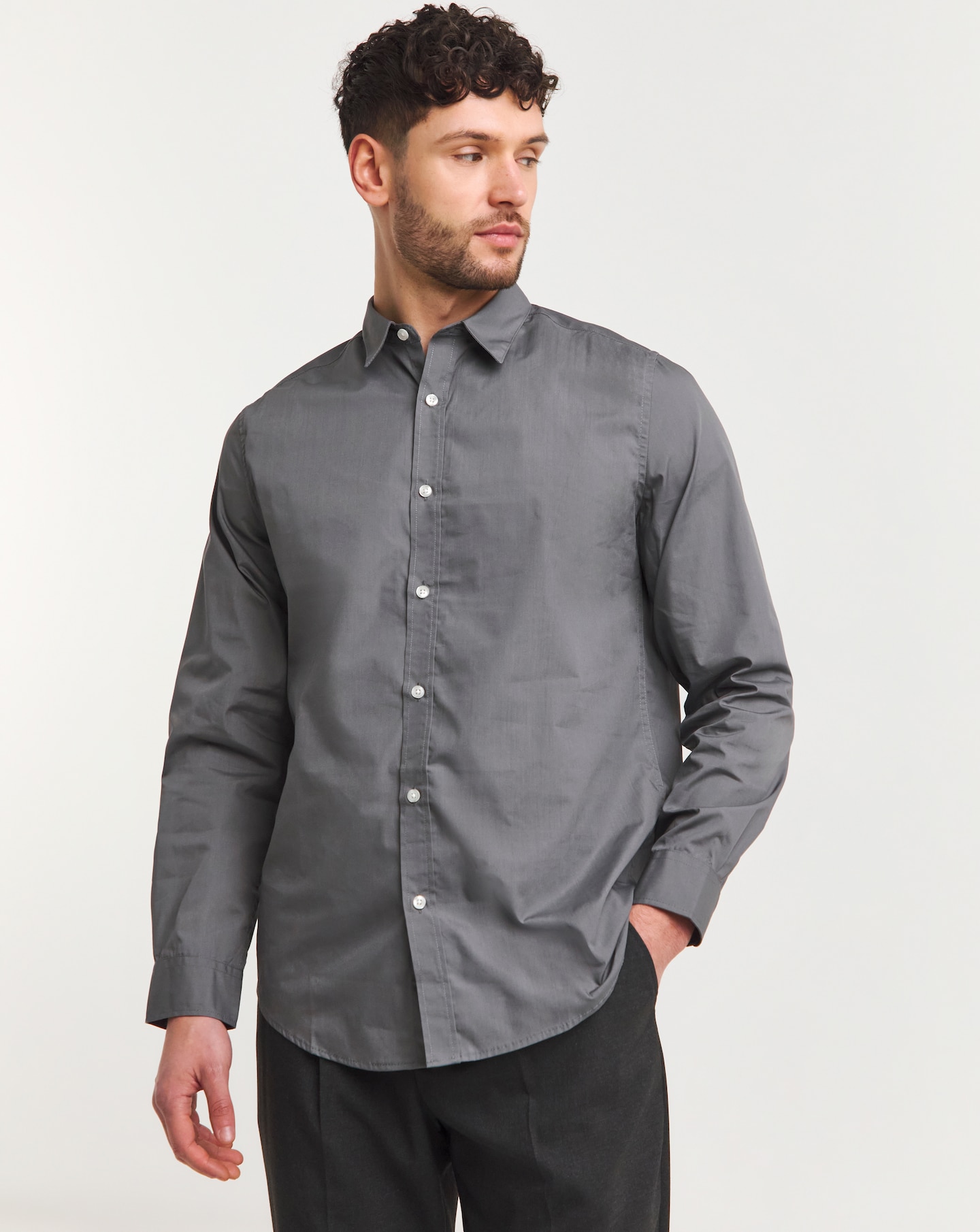 Grey Long Sleeve Formal Shirt Reg