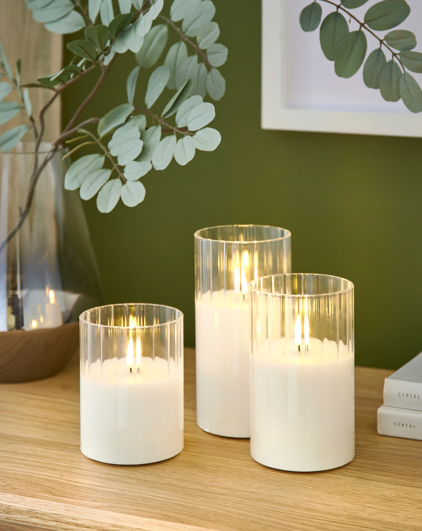 New In - Julipa Set of 3 Ribbed Glass LED Candles