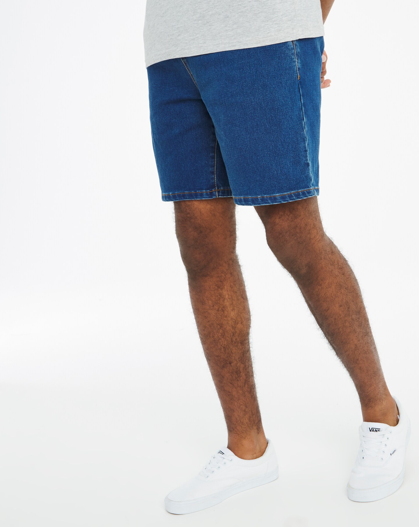 Mid Wash Jogger Waistband Denim Shorts 