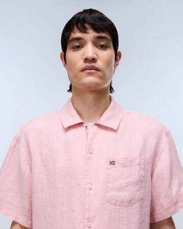 Napapijri Linen Short Sleeve Shirt - Pink