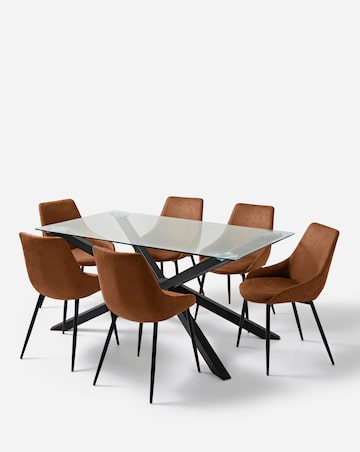 Bodie Black 6 Seater Dining Table with 6 Etta Faux Leather Chairs