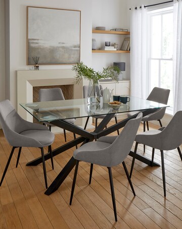 Bodie Black 6 Seater Dining Table with 6 Etta Fabric Chairs