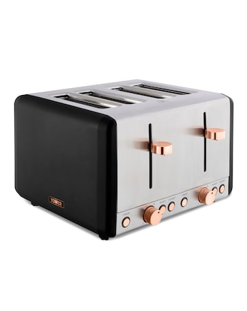 Tower Cavaletto Black and Rose Gold 4 Slice Toaster