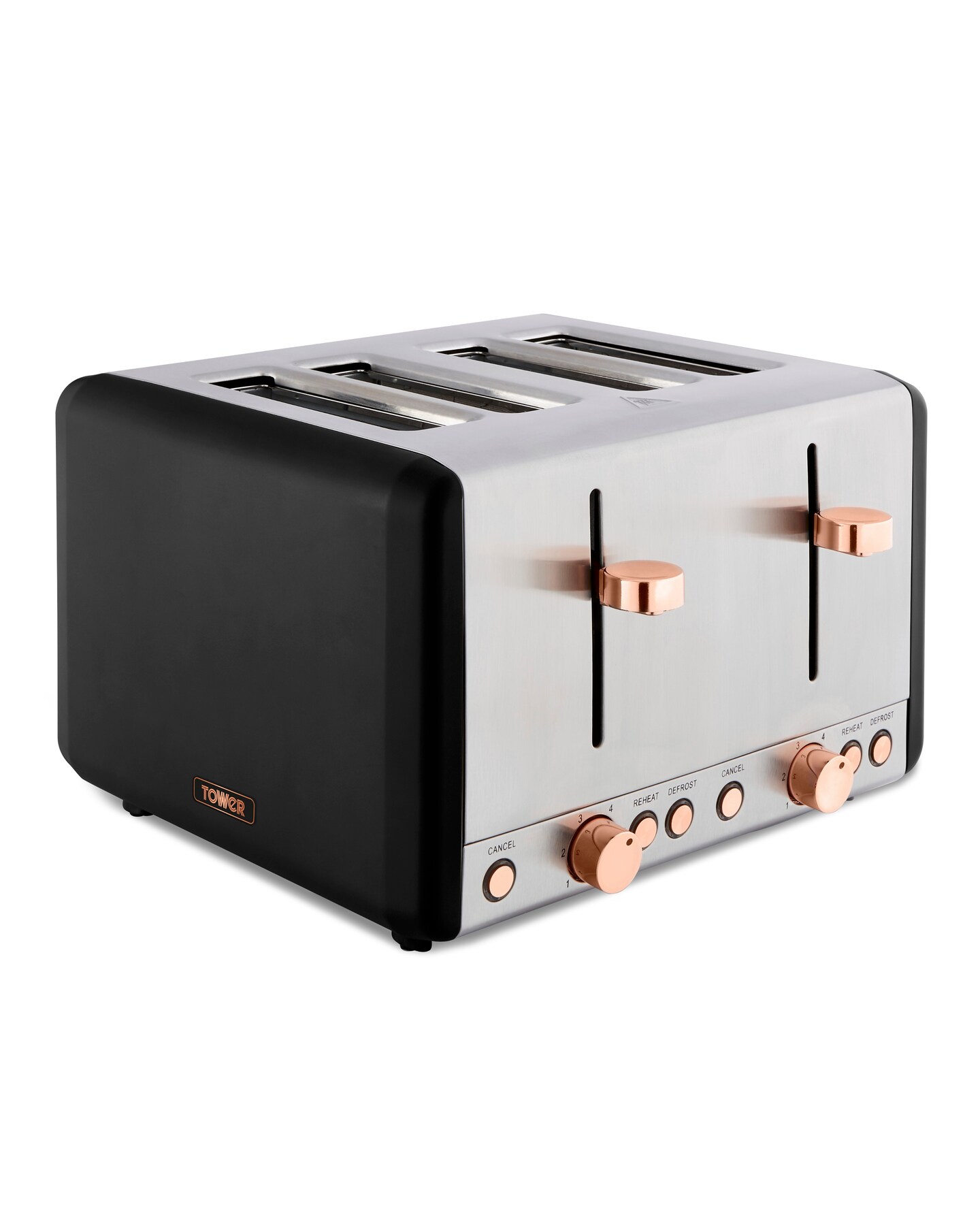 Tower Cavaletto Black and Rose Gold 4 Slice Toaster