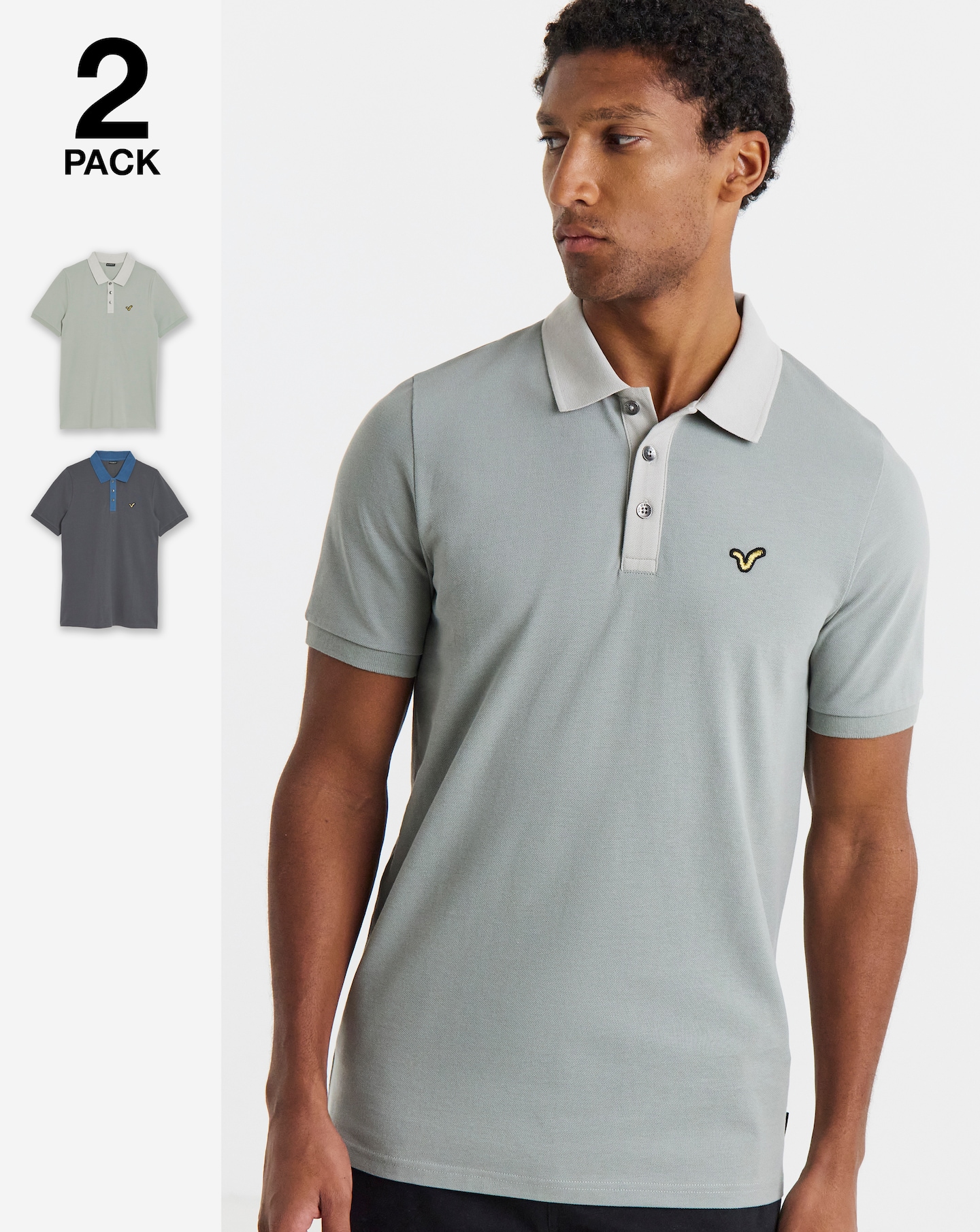 Voi 2 Pack Contrast Collar Pique Polos Long Length