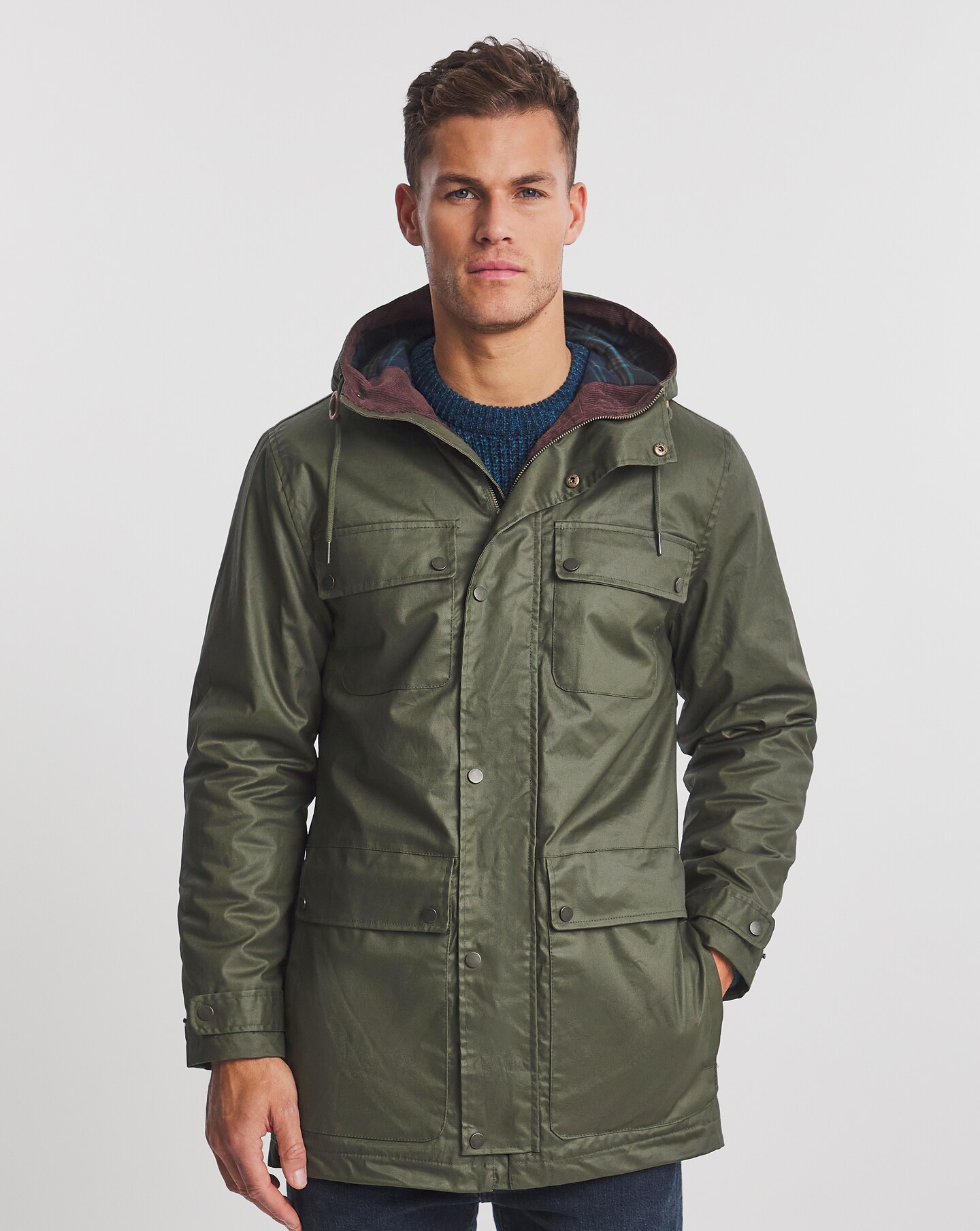 4 Pocket Wax Cotton Hooded Jacket