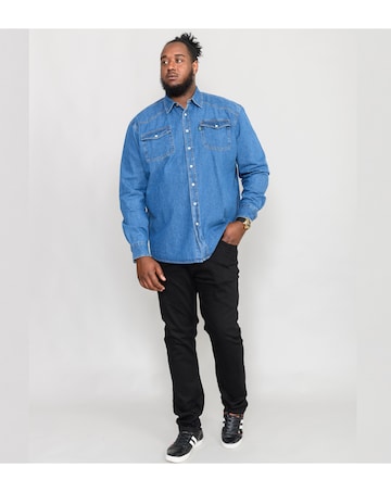 D555 Big & Tall Duke Western Style Denim Shirt with Snap Buttons - Blue