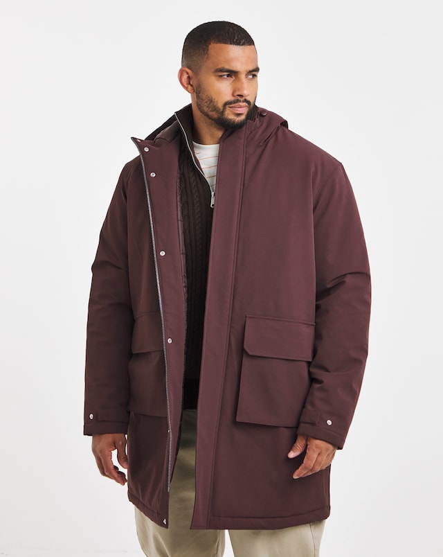 Burgundy Smart Padded Mid Length Parka