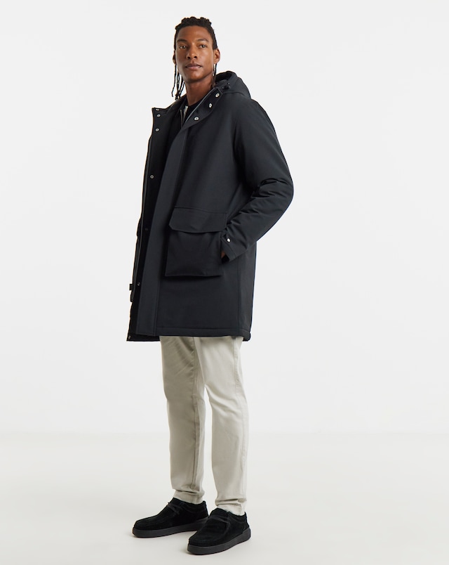 Black Smart Padded Mid Length Parka