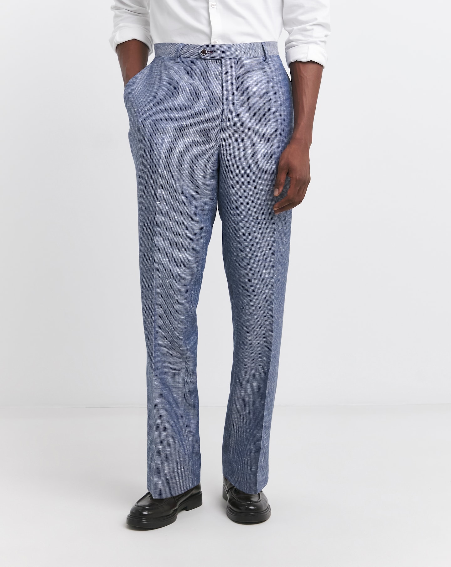 Navy Cotton Linen Regular Fit Trouser