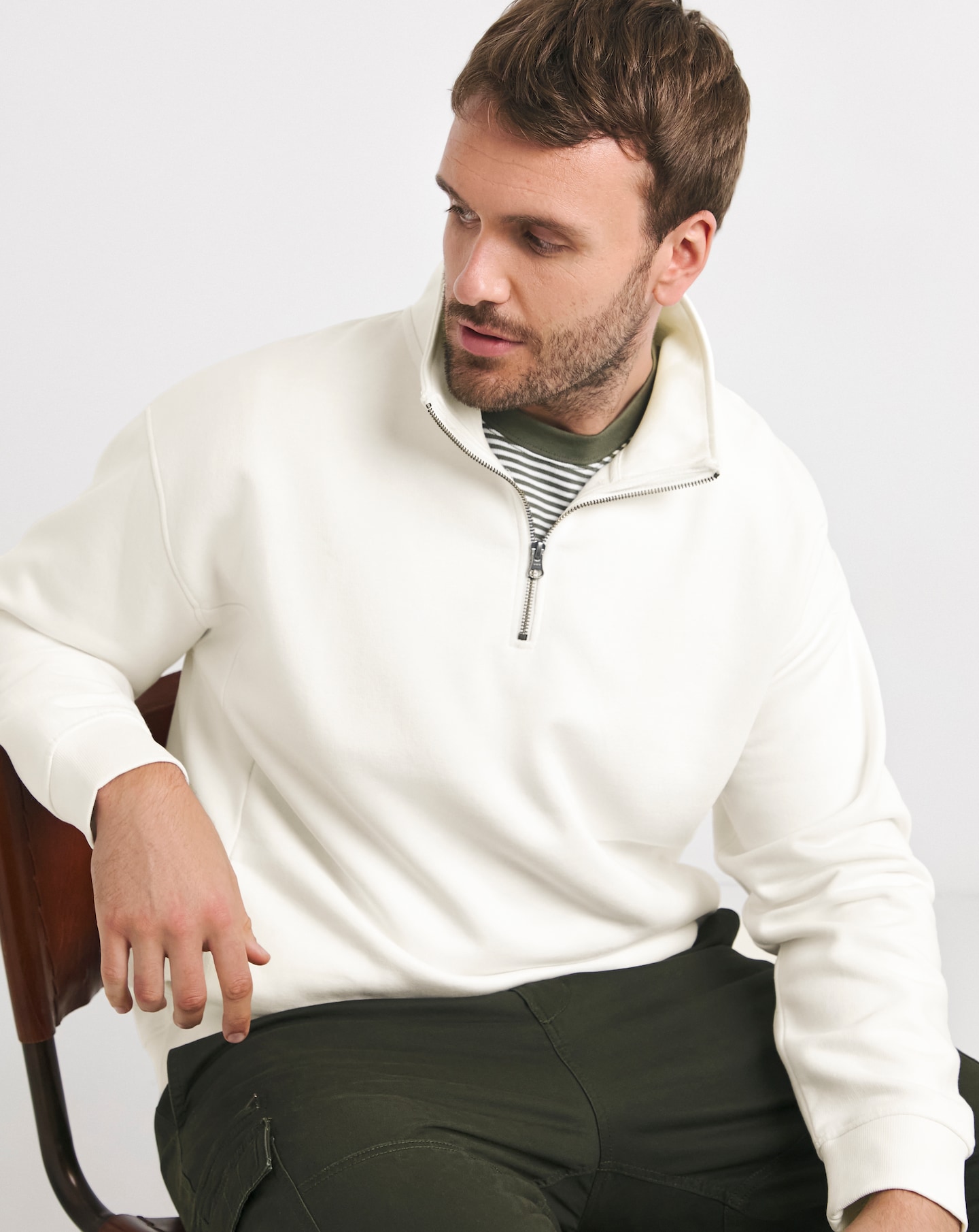 1/4 Zip Relaxed Fit Funnel Neck Sweat