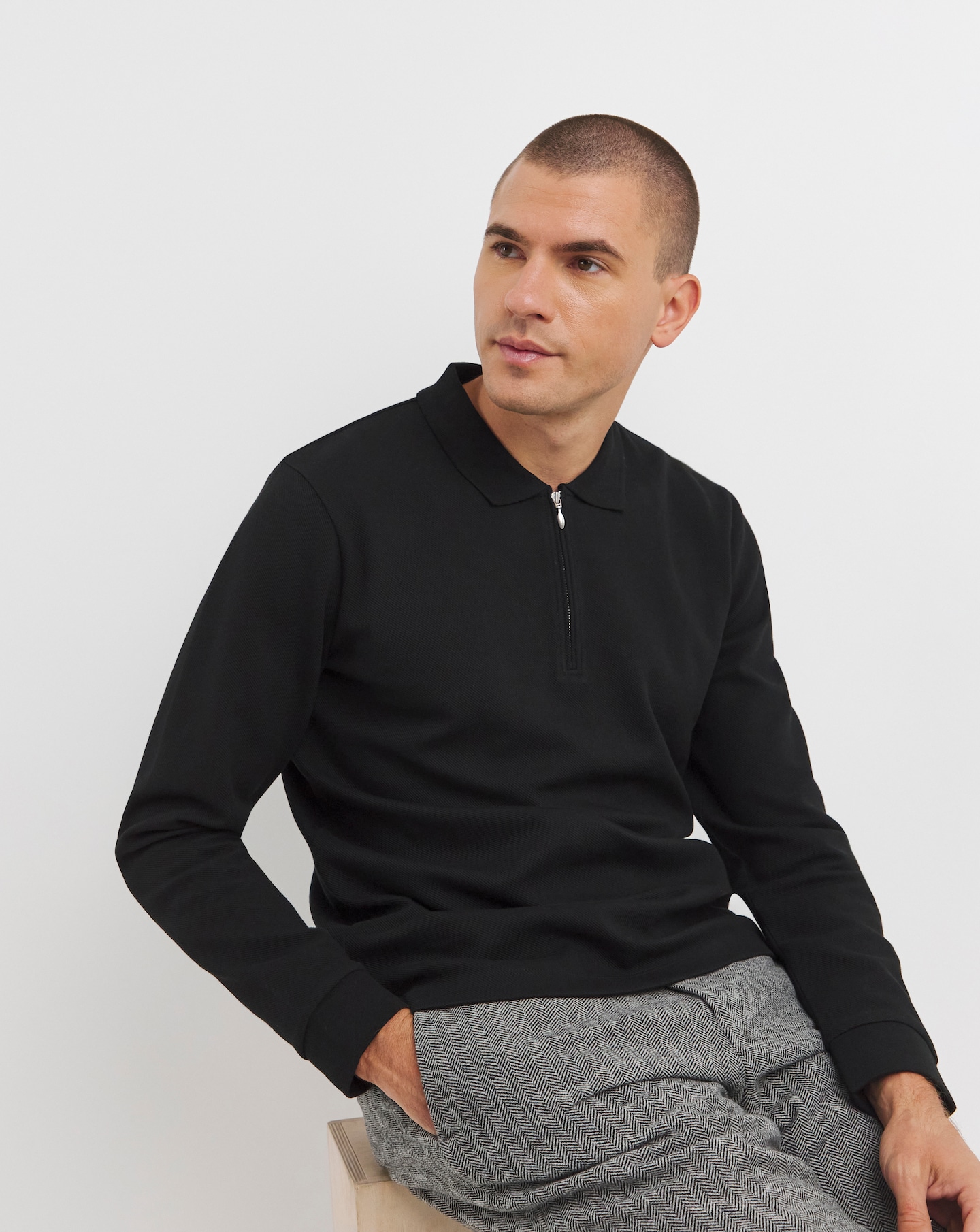 Long Sleeve Textured Jersey Polo
