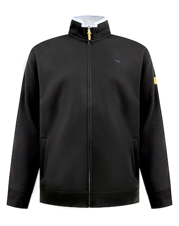D555 Big & Tall JOHNSON 1 Zip Through Sweatshirt with Chest Embroidery - Black