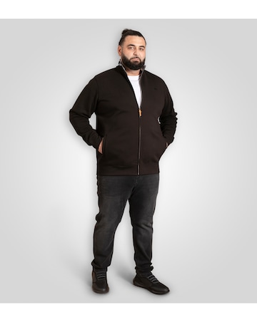 D555 Big & Tall JOHNSON 1 Zip Through Sweatshirt with Chest Embroidery - Black