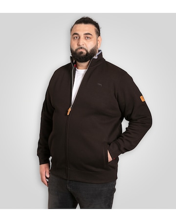 D555 Big & Tall JOHNSON 1 Zip Through Sweatshirt with Chest Embroidery - Black