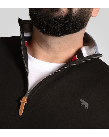 D555 Big & Tall RUSSEL 1 Half Zip Sweatshirt with Chest Embroidery - Black