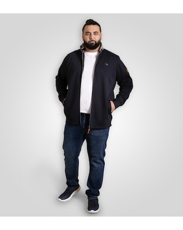 D555 Big & Tall JOHNSON 2 Zip Through Sweatshirt with Chest Embroidery - Navy