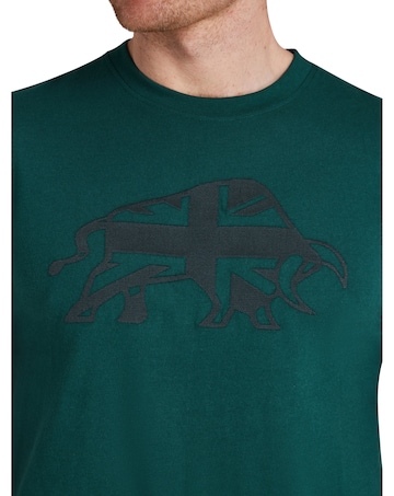 Raging Bull Embroidered Tonal Union Jack Bull T-Shirt Forest