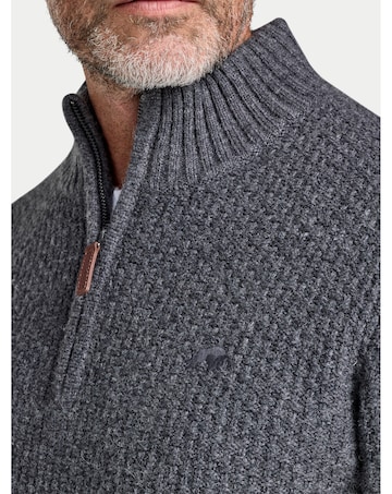 Raging Bull Chunky Textured Quarter Zip Knit Dark Grey Marl