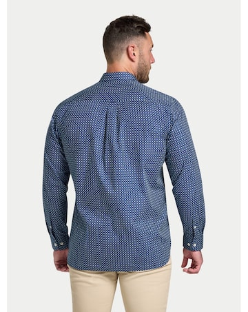 Raging Bull Long Sleeve Dotty Print Cotton Shirt Navy