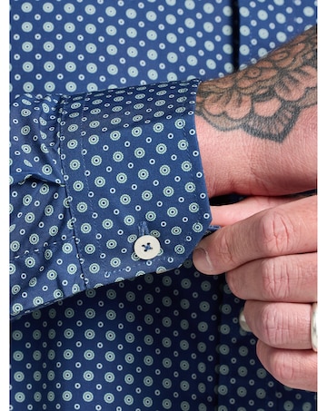 Raging Bull Long Sleeve Dotty Print Cotton Shirt Navy