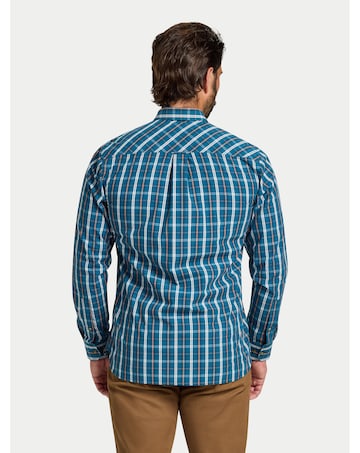 Raging Bull Long Sleeve Linear Check Cotton Poplin Shirt Petrol