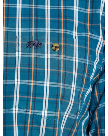 Raging Bull Long Sleeve Linear Check Cotton Poplin Shirt Petrol