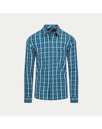 Raging Bull Long Sleeve Linear Check Cotton Poplin Shirt Petrol