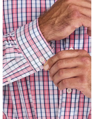 Raging Bull Long Sleeve Large Check Cotton Poplin Shirt Pink