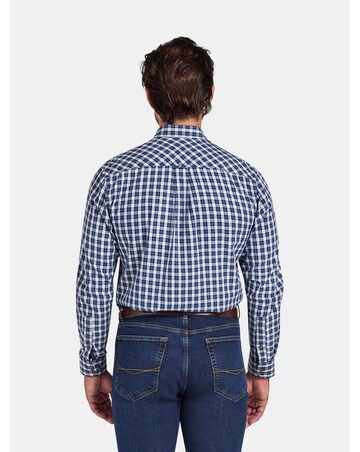 Raging Bull Long Sleeve Mod Check Brushed Cotton Twill Shirt Navy