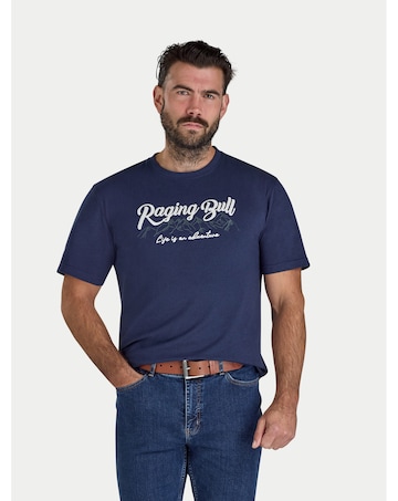 Raging Bull Embroid Mountains T-Shirt Navy Marl