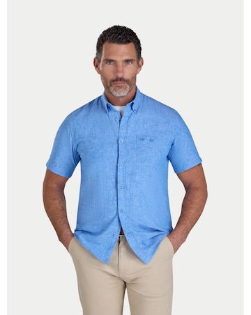 Raging Bull Short Sleeve Classic Linen Shirt Electric Blue