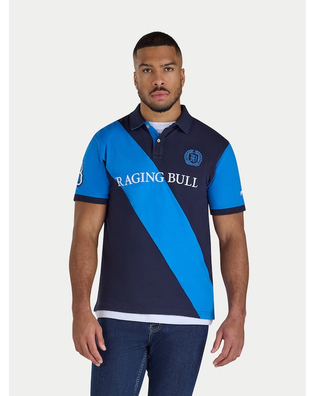 Raging Bull Diagonal Stripe Jersey Polo Navy