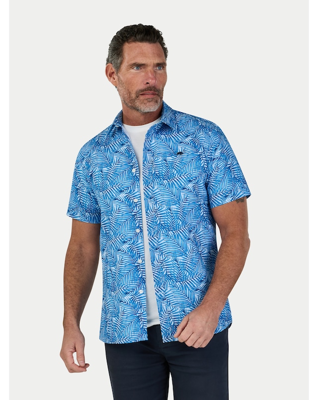 Raging Bull Short Sleeve Bali Palm Linen Shirt Sky Blue