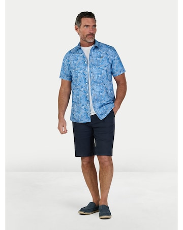 Raging Bull Short Sleeve Bali Palm Linen Shirt Sky Blue