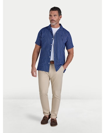 Raging Bull Short Sleeve Athens Stripe Linen Revere Shirt Navy