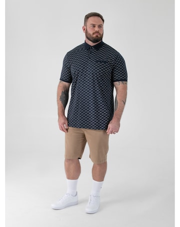 D555 Big and Tall  SAUNDERS AO Print Jacquard Collar S/S Polo With Pocket - Navy