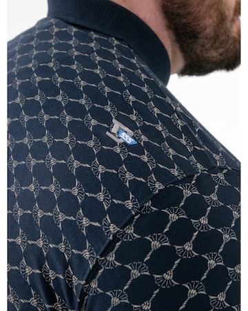 D555 Big and Tall  SAUNDERS AO Print Jacquard Collar S/S Polo With Pocket - Navy